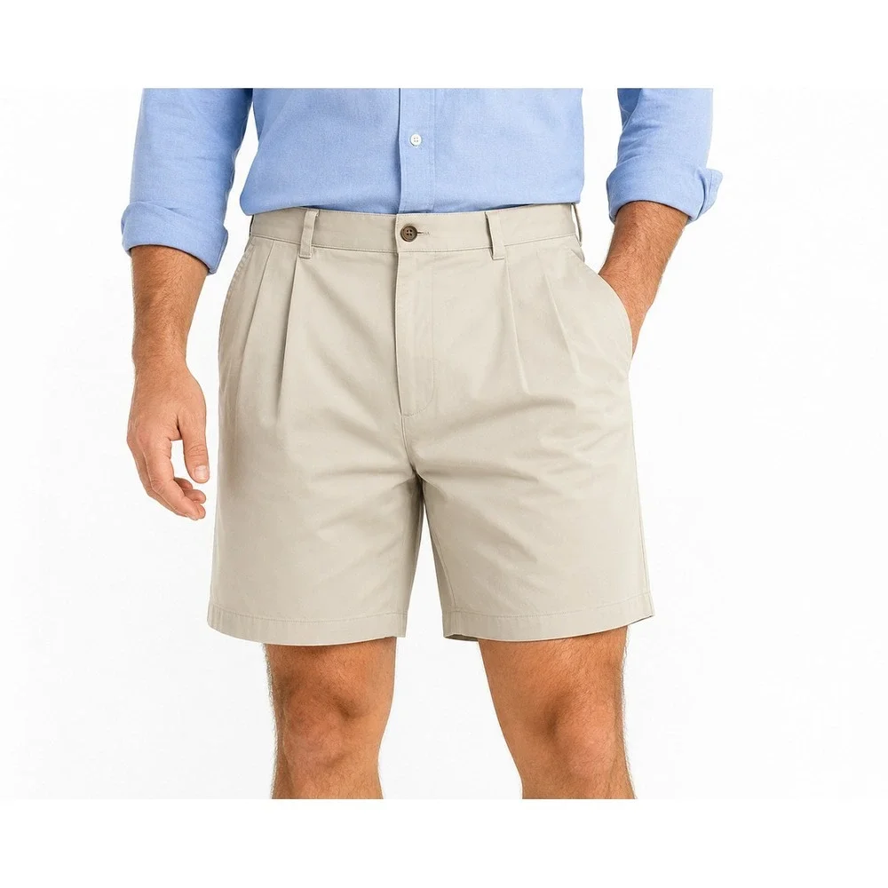 Brooks Brothers Advantage Chino Shorts Men W38 Beige Pleated Golf Casual Cotton